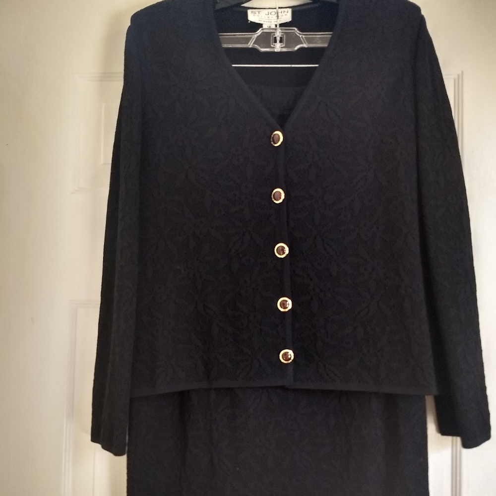 St. John Collection Black Knit Jacket / Skirt Suit